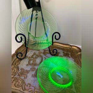 Set of 3 uranium 6” saucers